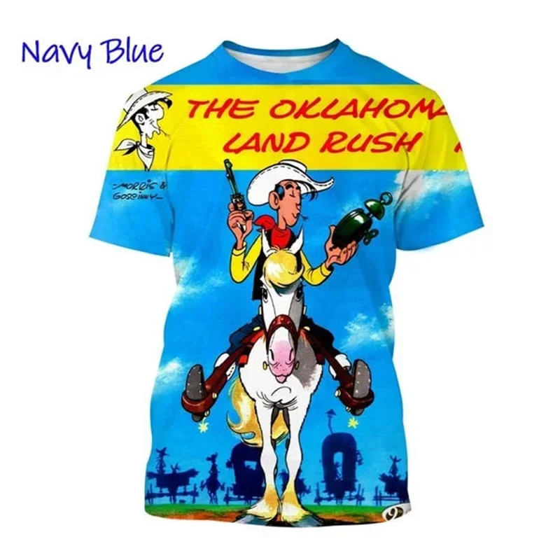 New Funny Cartoon Animation Lucky Luke 3D Print T-Shirt Men Women Short Sleeve T Shirts Oversized Harajuku Tees Top Kid Clothing