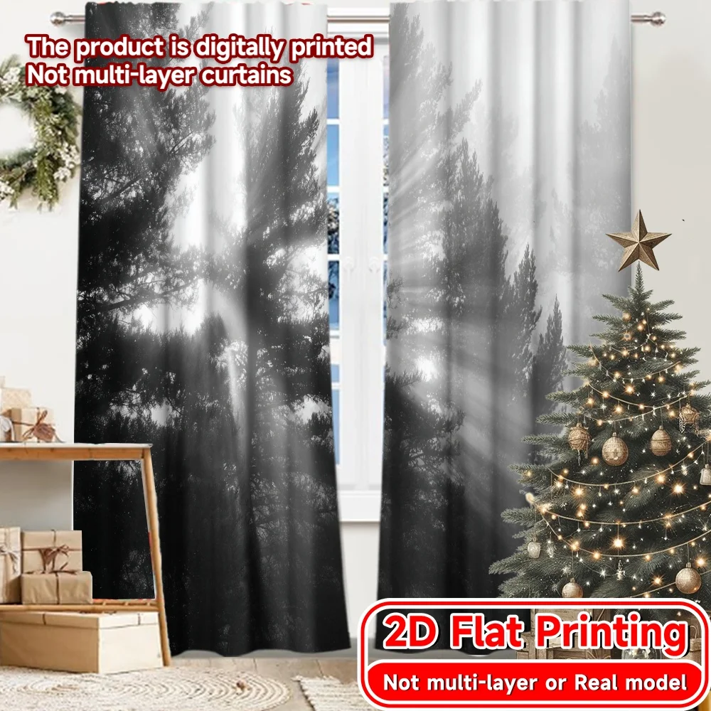 2D Flat Printing,2pcs Mystic Pines Minimalist Modern Curtains Versatile 100% Polyester Curtains Thermal Insulation, and Room