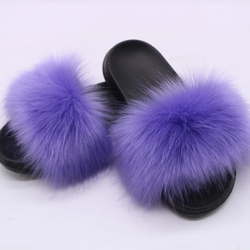 Damen Kunstfell-Slipper Flauschige Offene Pantoffeln für Drinnen und Draußen Lässige Flache Sandalen Luxuriöse Pelzige Slides für Damen – Detail 13