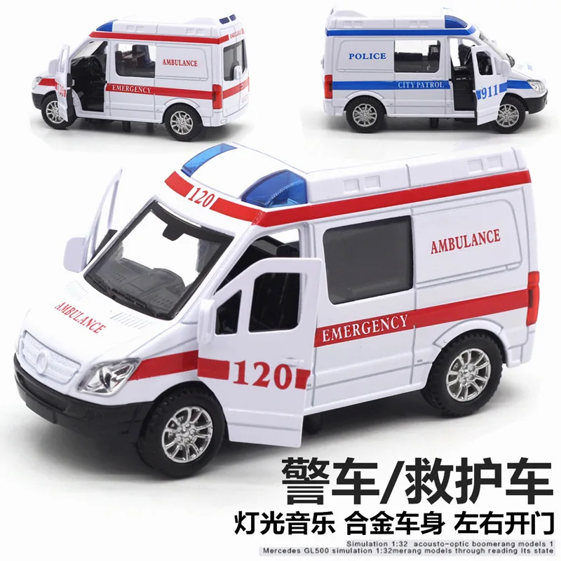 1:32 auto della polizia ambulanza alta simulazione pressofuso auto in lega di metallo modello auto giocattoli per bambini regali di raccolta