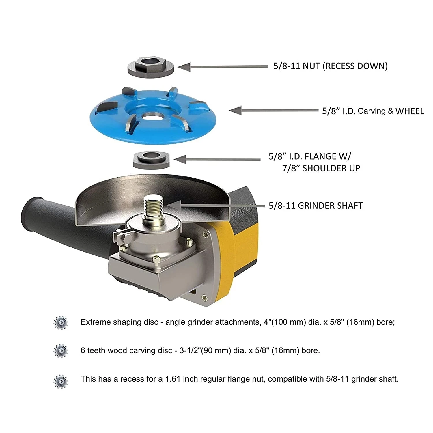 90mm Six Teeth 16mm Bore Woodworking Turbo Tea Tray Digging, 16mm Round Woodcarving Sanding Angle Grinding Wheel Abrasive Disc