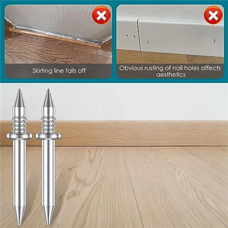 A19F-400 Pcs Double-Head Skirting Thread Seamless Nail,Rust-Proof No Trace Skirting Thread Screws Set With 4 Rods, With Nail