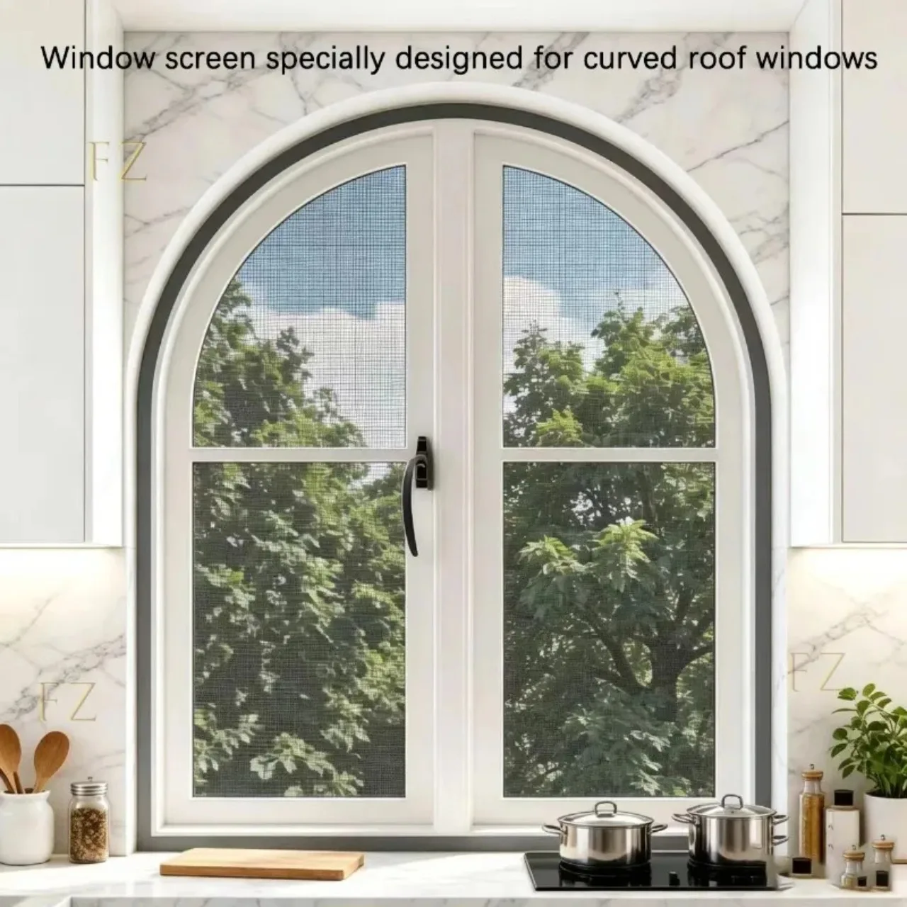 The Latest Gray Arched Full Page Mosquito and Fly Proof Invisible Screen Window, Customizable Size, No Need for Punching