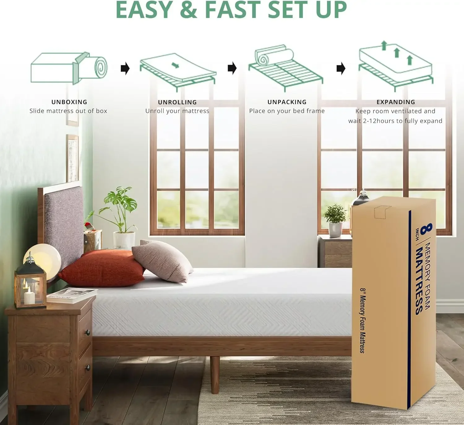 6 インチ グリーン ティー メモリー フォーム マットレス - ボックス入りツイン マットレス - 米国認定グラスファイバー フリー マットレス -