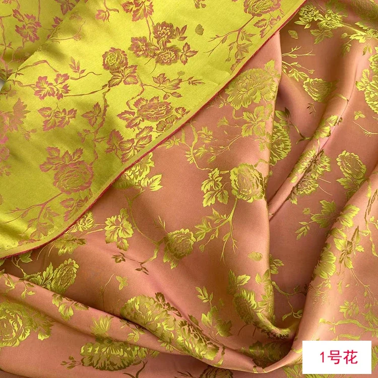 Silk Fabric Jacquard Gradient Peony Mulberry Heavy Crepe By The Meter for Cheongsam Dresses Hanfu Sewing Drape Silky Soft Opaque