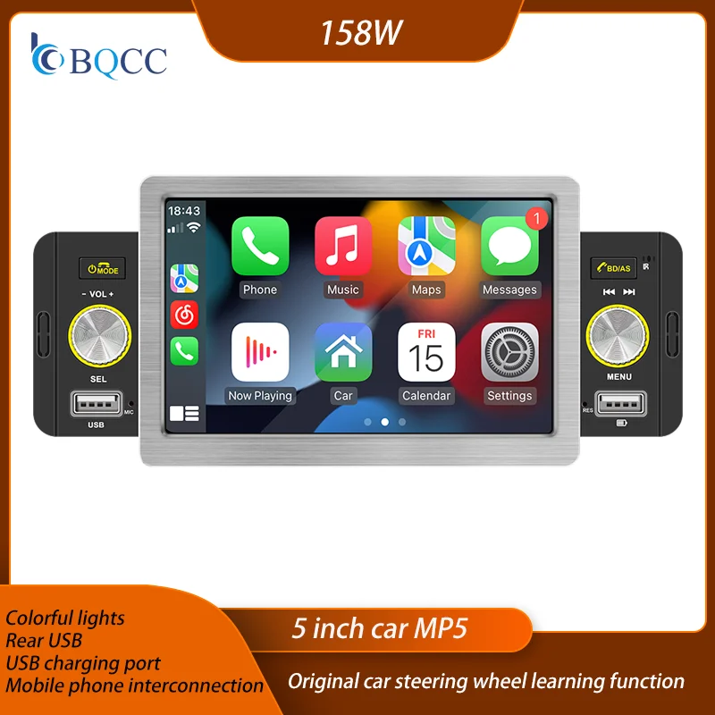 

BQCC 1 Din Car Radio CarPlay Android-Auto 5 Inch MP5 Player Bluetooth Handsfree A2DP USB Receiver Audio System Head Unit