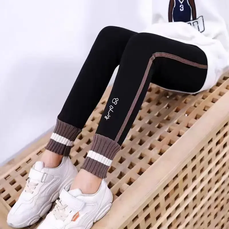 Autumn Winter Kids' Thermal Fleece-Lined Thickened Leggings - New Style Stylish Slimming Full-Body Warmth Medium Grey Pants