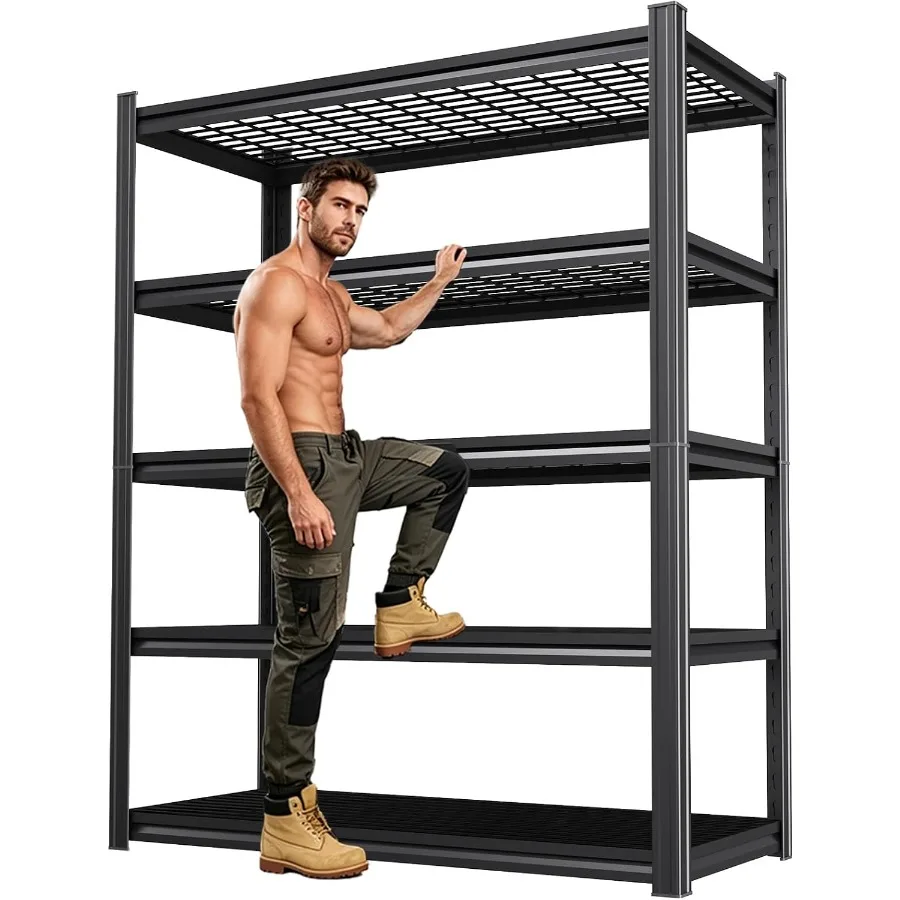 Storage Shelves, Garage Shelving, Adjustable Heavy Duty Shelving Unit, 5T Tall Garage Shelves Standing Shelf Units, Utility Rac