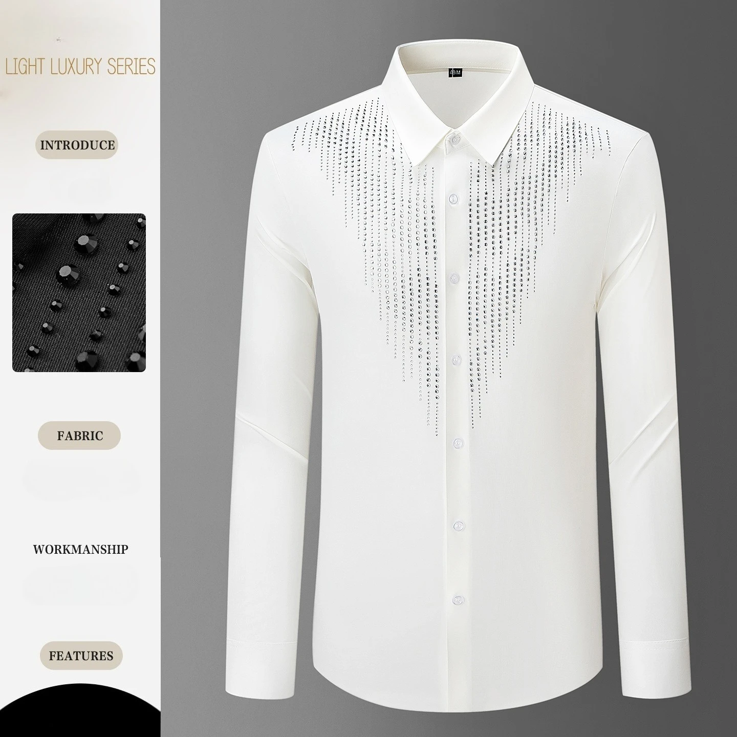 

Luxury Rhinestone Long Sleeved Shirt for Men Social Banquet Party Dress Shirt Business Office Stage Performance Costumes M-5XL