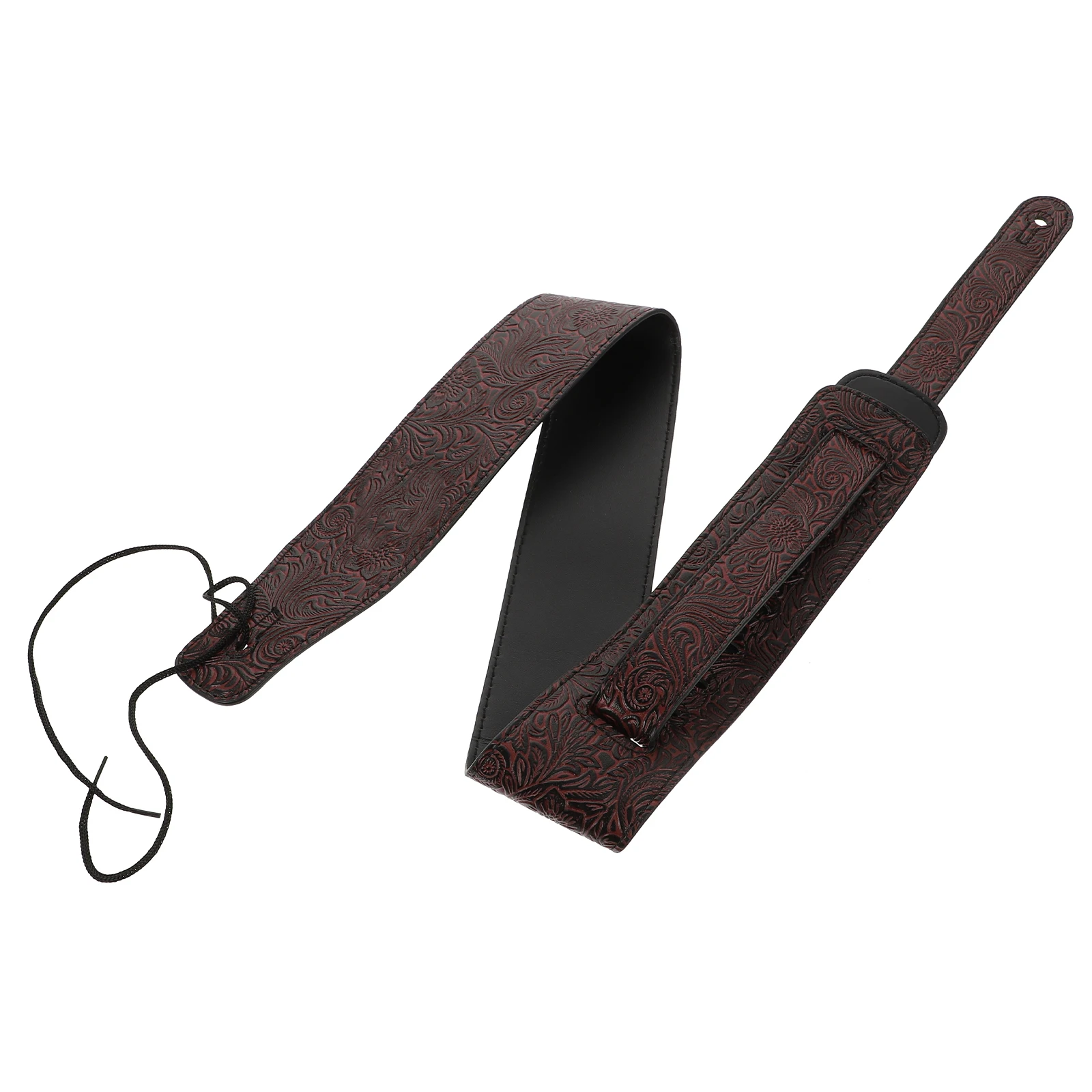 

1 pc Portable Durable Pu Guitar Strap Dark Red Patterned Sturdy Instrument Lanyard Breathable Sweat Absorbing For