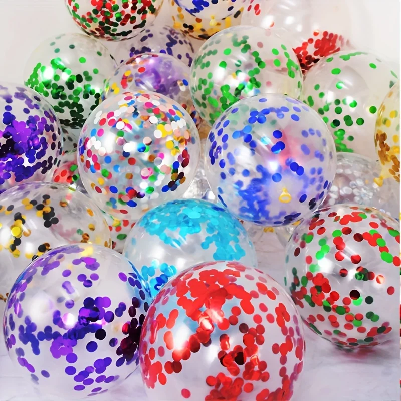 16 PCs Randomly Colorful Confetti Balloons 12 Inch Transparent Sequin Balloons Birthday Balloons Festival Balloons Decoration