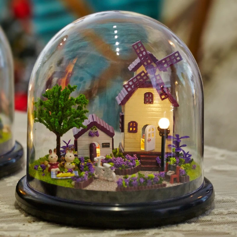 

Handmade Small Doll House Provence Farm Wooden Doll Houses Miniature Home Decor Assembling Dollhouse Diy Glass Ball Toys Kits