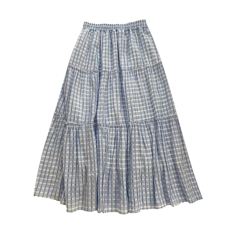 High Waist A-Line  Skirt Women's Pure Color Elastic Waist Concealing Flattering Spring Summer Korean Sle Versatile Fair...