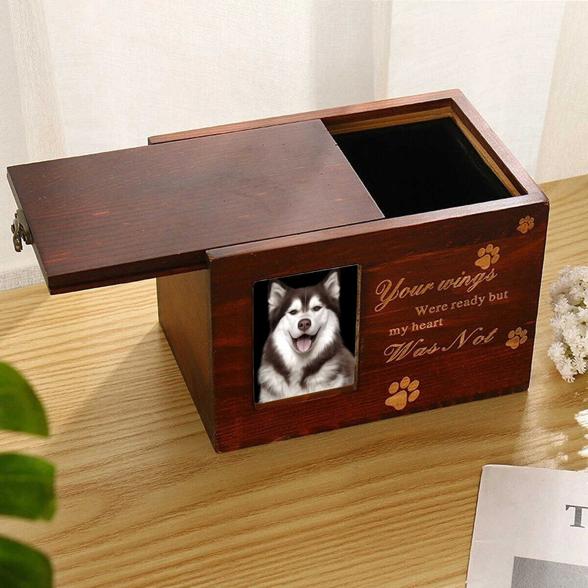 

1Pcs Retro Wooden Pet Urn Featuring Bamboo Frame Animal Cremation Wooden Box Craft for Cherished Memories