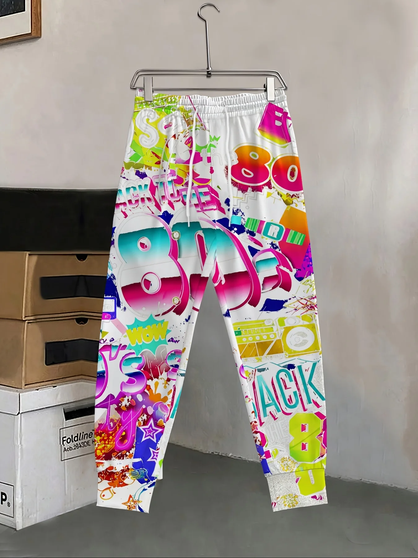 Neuheiten: Trendige 80er-Jahre Retro-Nostalgie-Print Unisex-Jogginghose mit geradem Bein, Hip-Hop-Sweatpants für Party, Alltag und Street-Style – Detail 7