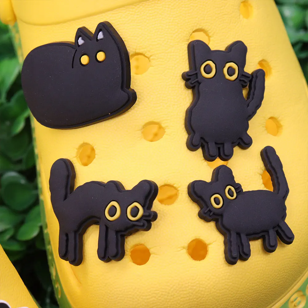 8-18Pcs Cartoon Cat Lover Person Coffee Flower Footprint Paw PVC Shoe Charms Hole Shoes Ornaments Sandals Accessories Kid Gift