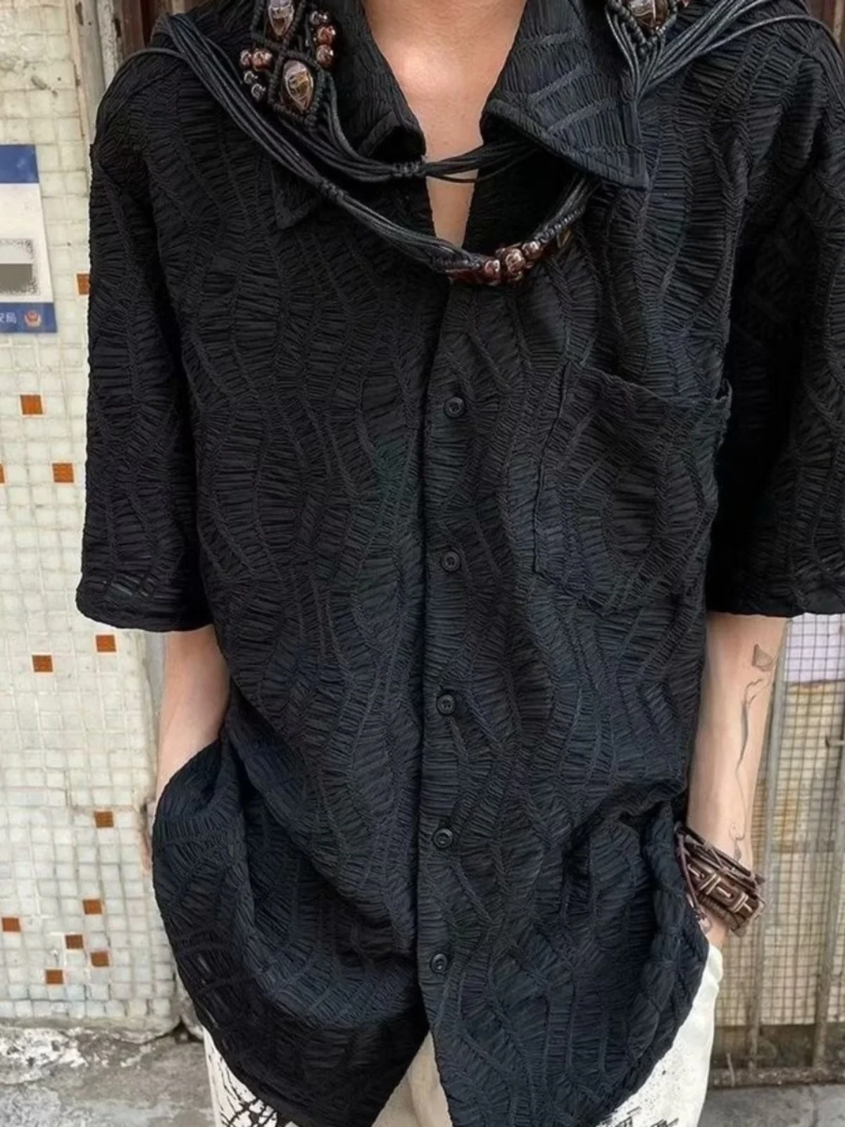 Premium Cuban Collar Shirt Men's Summer Thin Short Sleeve Embroidered Iron-Free Fashionable Casual Shirt Youth Popular Loose Fit
