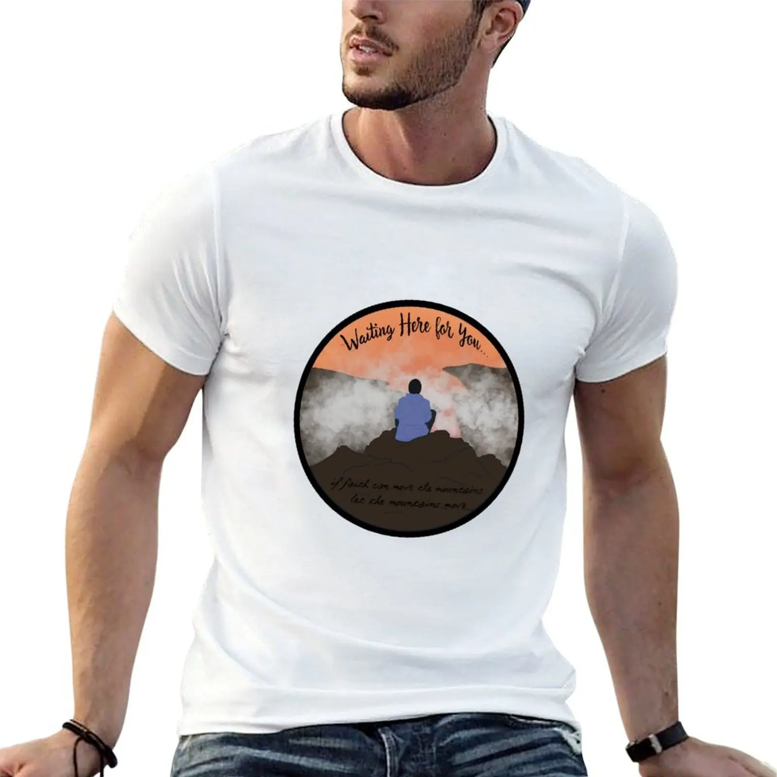 Waiting Here For You T-Shirt oversized graphic tee summer top Short sleeve tee men