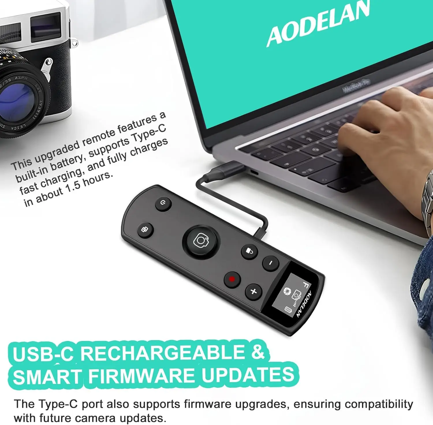 Black USB-C Rechargeable Remote Control with OLED Screen for Fujifilm Camera X100VI X-T5 X-T4 X-T3 X-T50 X-T30II X-S20 X-E5