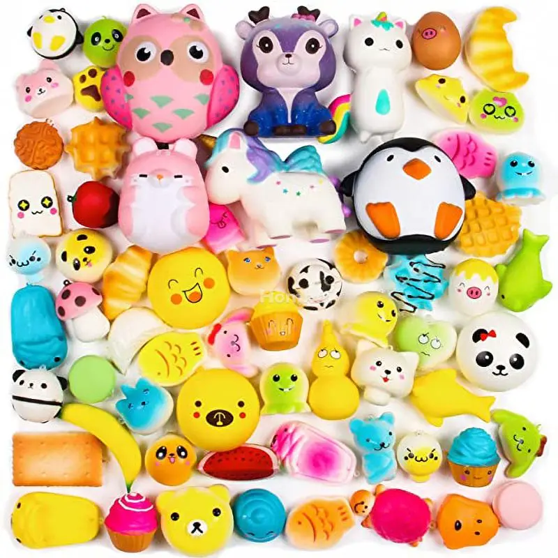 16Pcs/set Squeeze Toys for Kids Kawaii Animal Penguin Food Themed Ramp Up Stress Relief Toys Gift Pack Egg Stuffed Party Favors