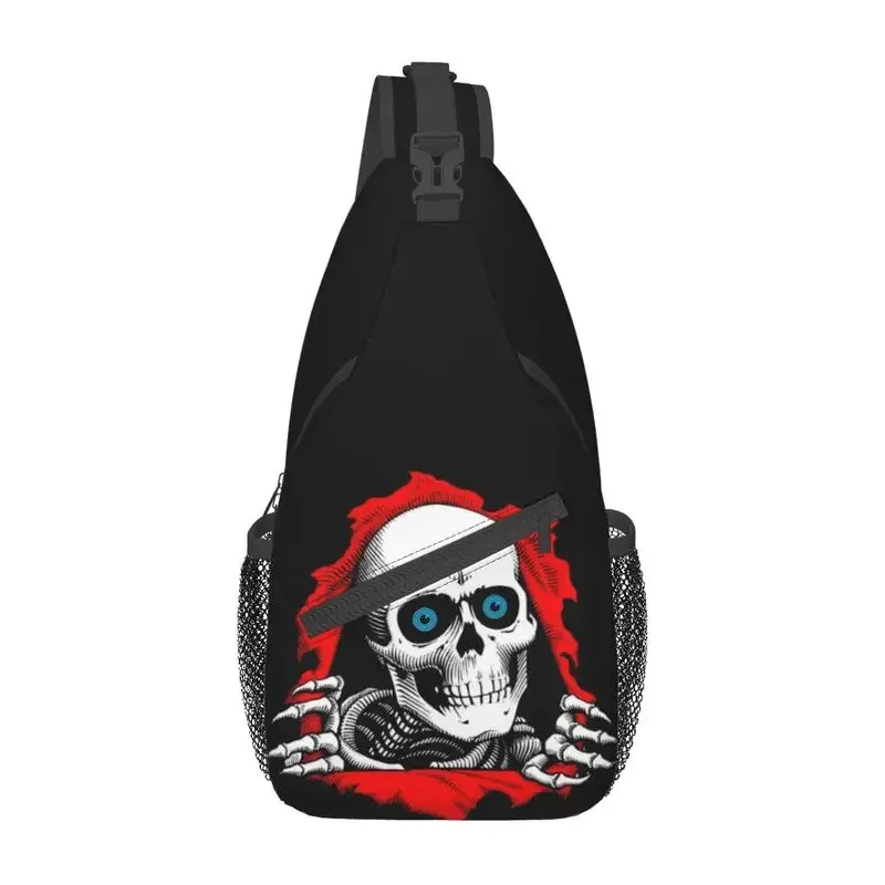 

Torn Metal Skull Sling Crossbody Backpack Men Custom Gothic Skeleton Chest Shoulder Bag for Traveling Daypack