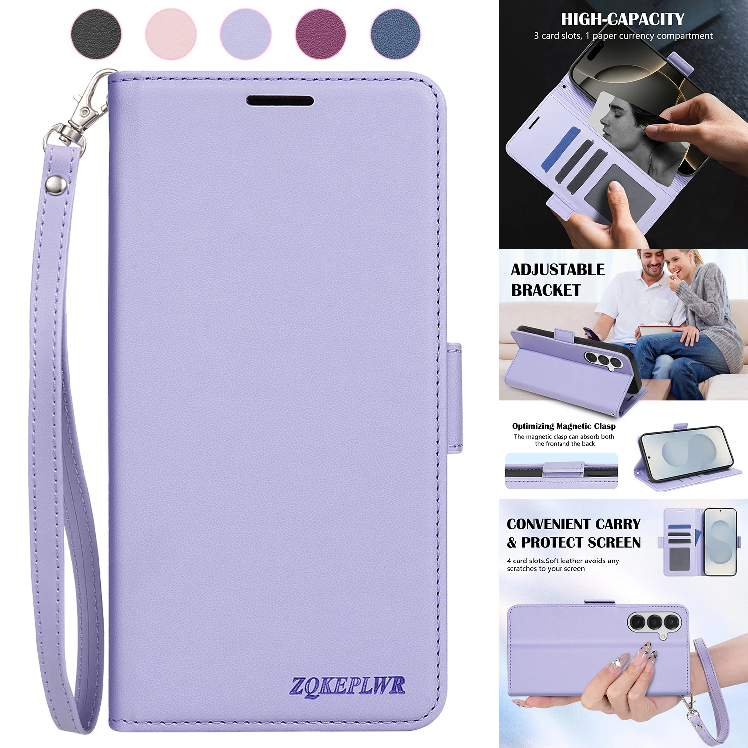 Wallet Card Slot Bracket Magnetic Flip Leather Case For Sams