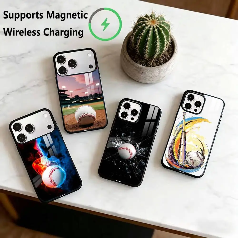

B-Baseball Sports Phone Case For iPhone17,16,15,14,13,12,11 Plus,Pro Allows magnetic wireless charging