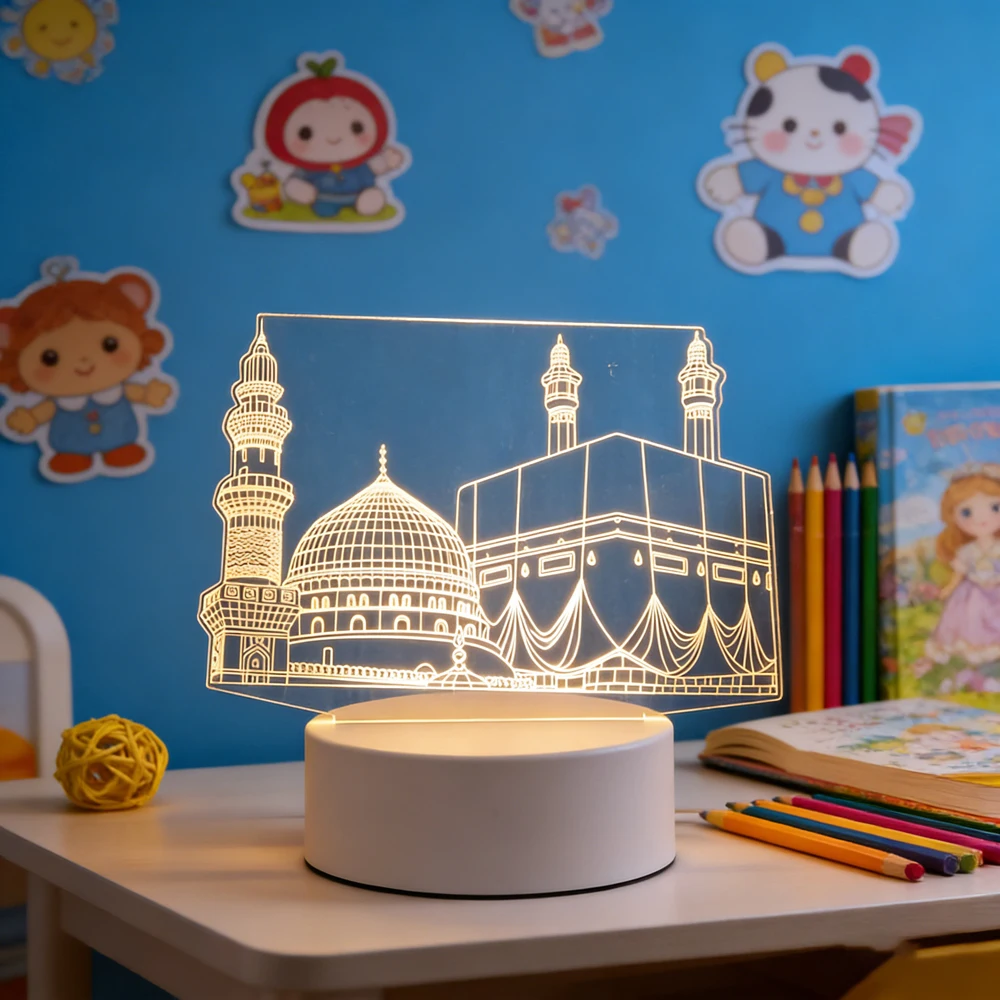 

USB Operated 3D LED Night Light Eid Mubarak Table Ornament Muslim Ramadan Decoration for Home 2026 Eid Al Adha Holiday Lighting