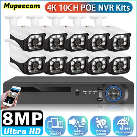 XMEye CCTV 보안 시스템, 야외 4K 야간 투시경 카메라 비디오 감시 키트, 모션 감지, H.265 + 8MP 울트라 HD, 8CH DVR