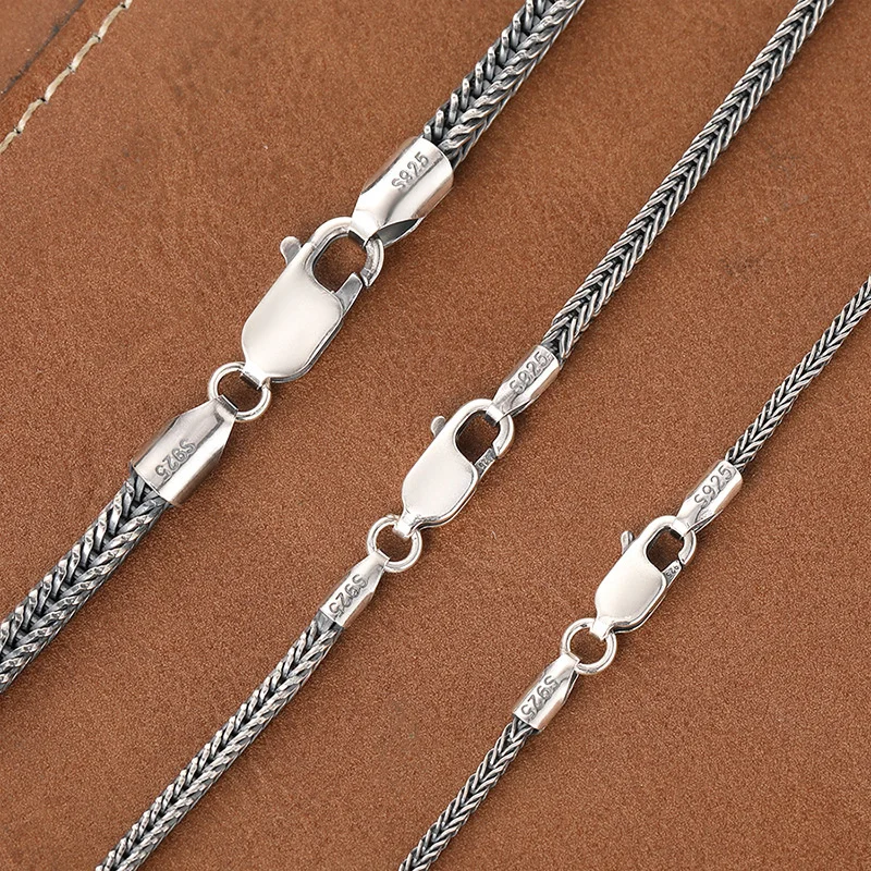 BOCAI S925 Sterling Silver Necklace for Men Women Fashion Snake Bone 1.5mm 2.0mm 3.0mm Horsewhip-chain Jewelry