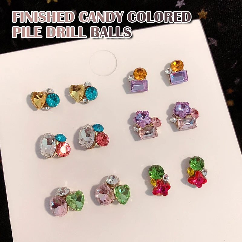 5pcs Colored Diamonds Nail Flashing Crystal Right Angle Candy Colored Sparkling Finished Pile Diamonds Manicure Accessories