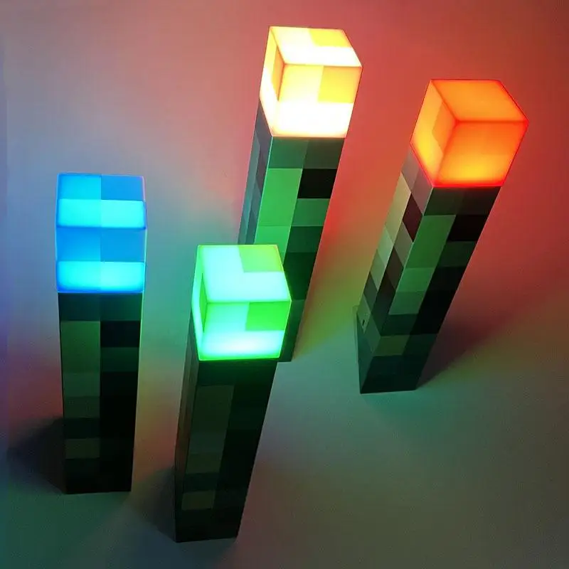 Xiaomi Minecraft Brownstone Torch Lamp LED Night Light Figure 4 Colors Bedroom Decorative USB Charging with Buckle Kids Toy Gift