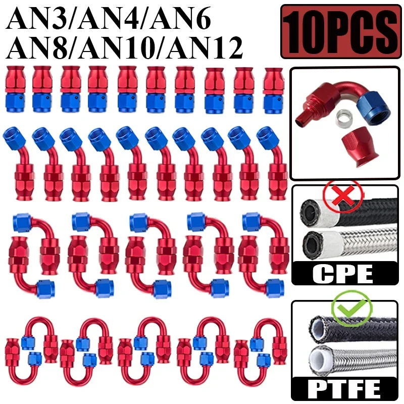 10X 3AN 4AN 6AN 8AN 10AN 12AN Straight 0 45 90 180 Degree Swivel Hose End Fittings Adapter For PTFE E85 Oil Fuel Gas Line Pipe