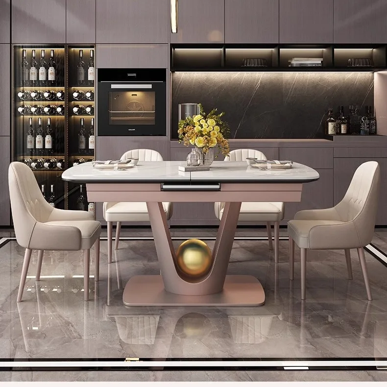 Slate dining table retractable household rectangular dining table with induction cooker designer Foshan high-end dining table