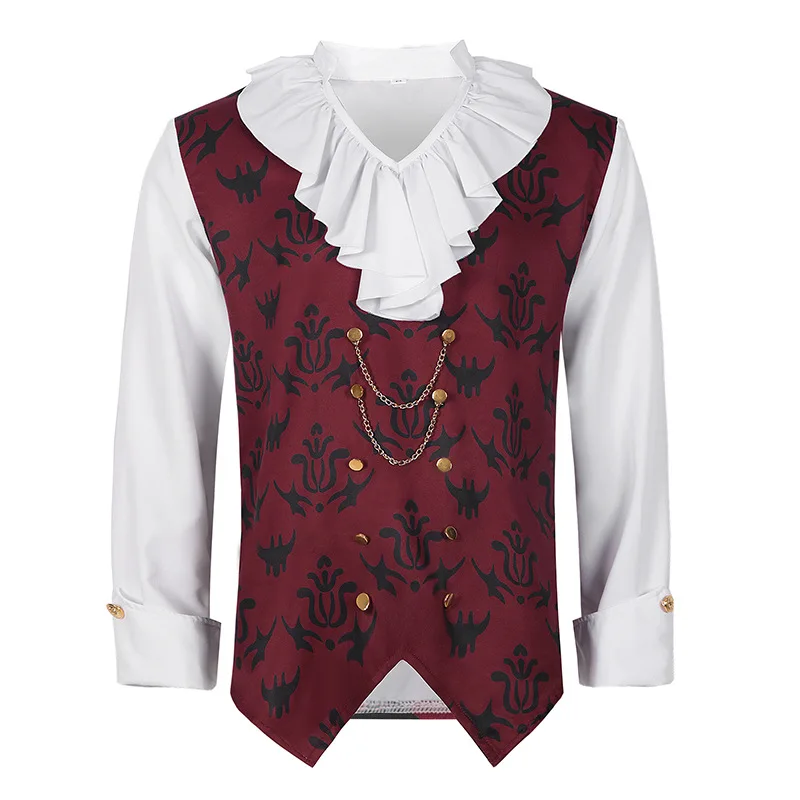 New Men's Medieval Renaissance Costume Fancy Victorian Noble Prince Cosplay Ruffle Collar Shirt Halloween Party Vampire Costumes