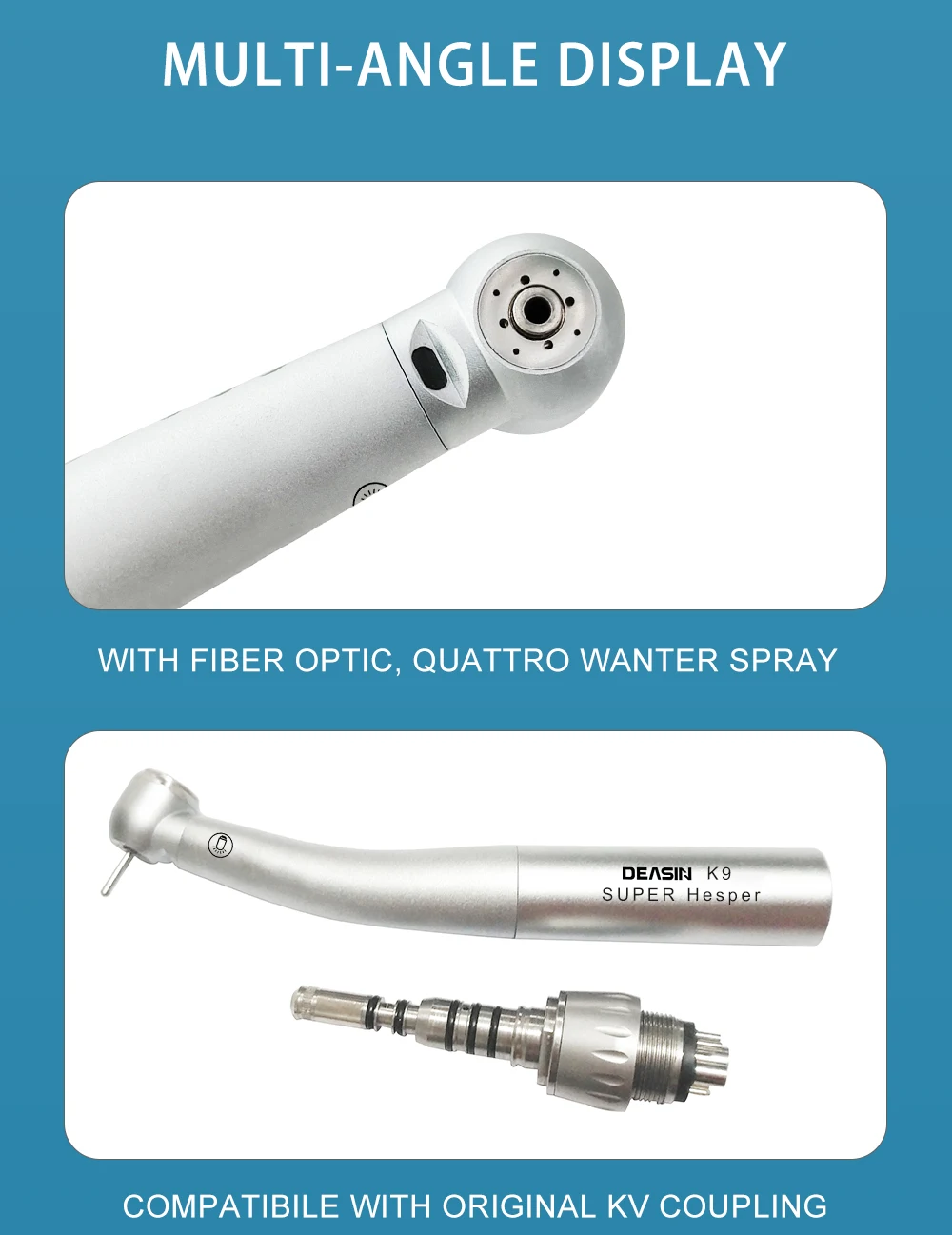 DEASIN Dental 9000 Fiber Optic LED High Speed Air Turbine Handpiec Handpiece Compatible for KaVo Quick Coupling Dentistry Tools
