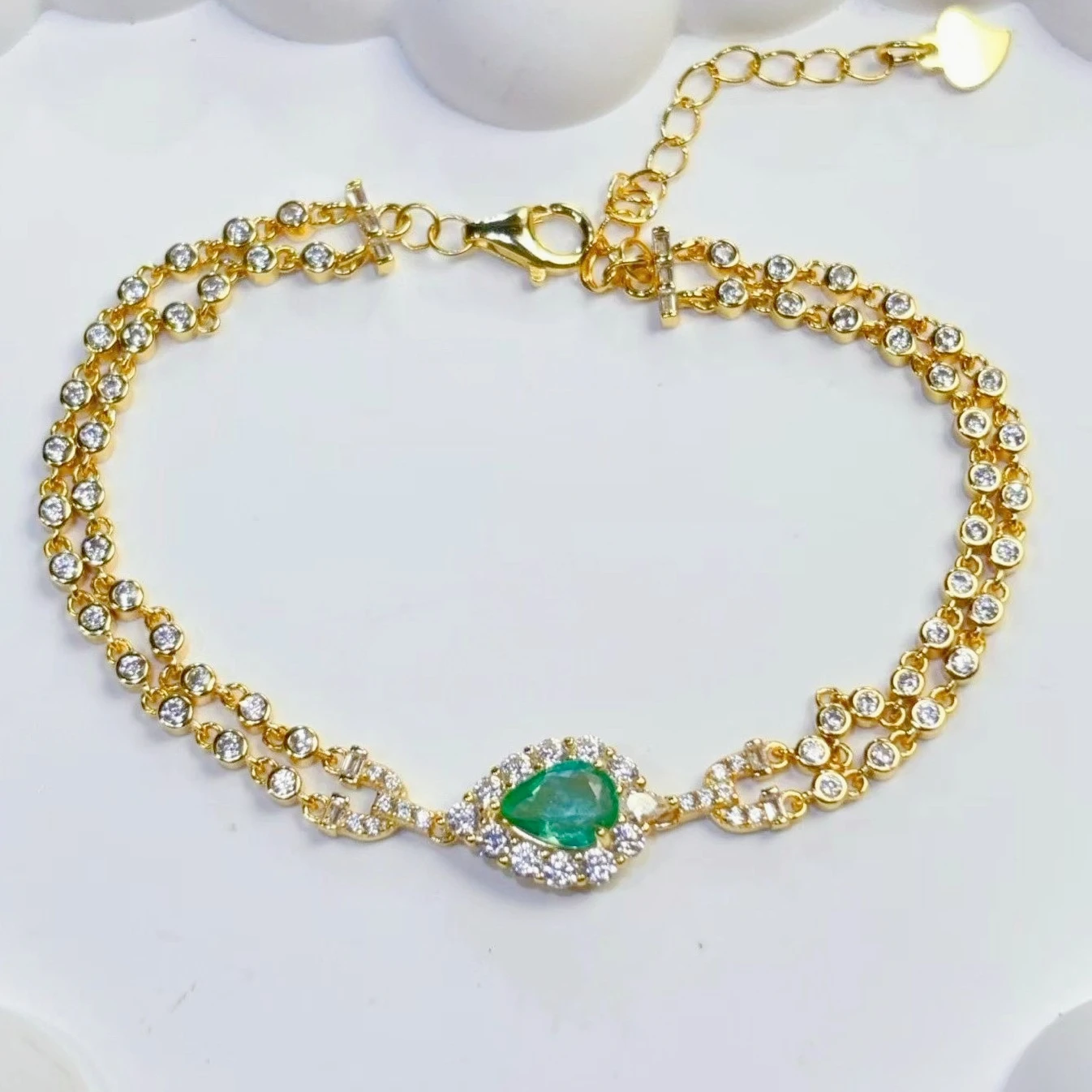 

Colombian Emerald Bracelet for Bride 5mm*7mm 0.6ct Natural Emerald Silver Bracelet with Thick 18K Gold Plating Keep Shining