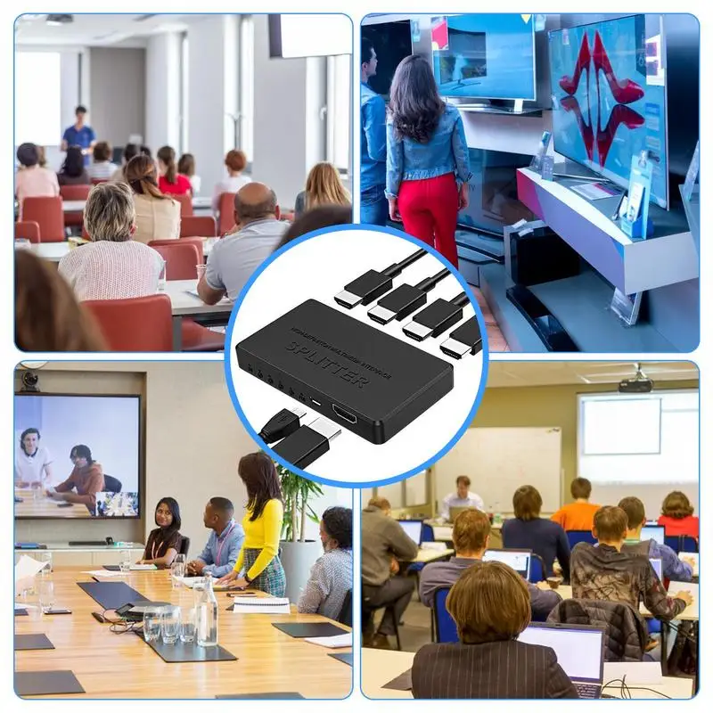 Разветвитель 1 в 4 выхода Видеоразветвитель-переключатель Разветвитель 4K Plug & Play Дизайн 4K 30 Гц 1 вход на 4 выхода для монитора