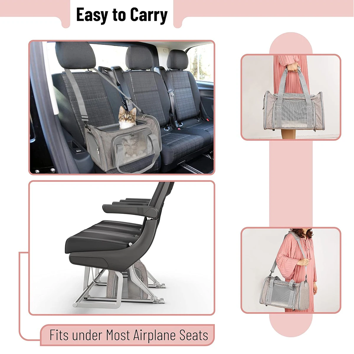 Soft‑Sided Pet Carrier Bag,Portable Shoulder Handbag for Small Cats Dogs,Foldable Travel Transport Bag Outdoor Airline Trip