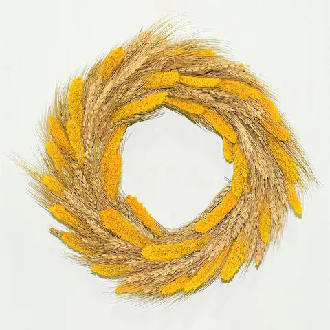 밀 귀 말린 꽃 크리스마스 화환, 자연 팜파스 잔디 화환, 32cm, 문, 창, 벽, 가정 장식, 가을 야외 장식 Best5