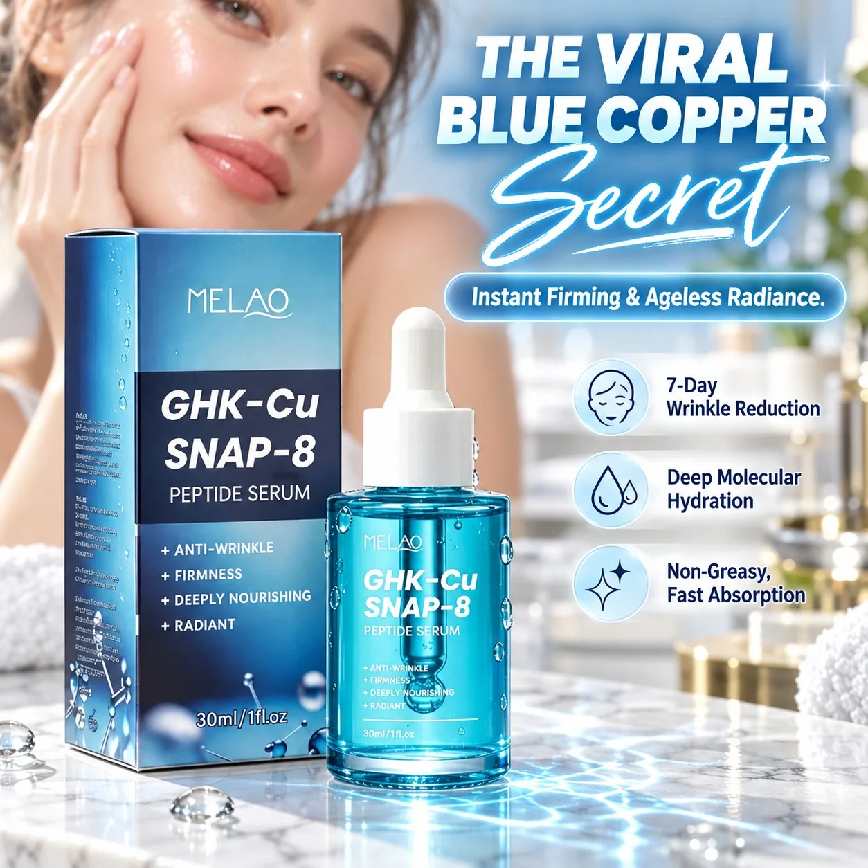 Premium GHK-Cu Blue Copper Peptide Snap-8 Serum 30ml Concentrated Skin Booster Firming Hydrating Barrier Care 1 Bottle