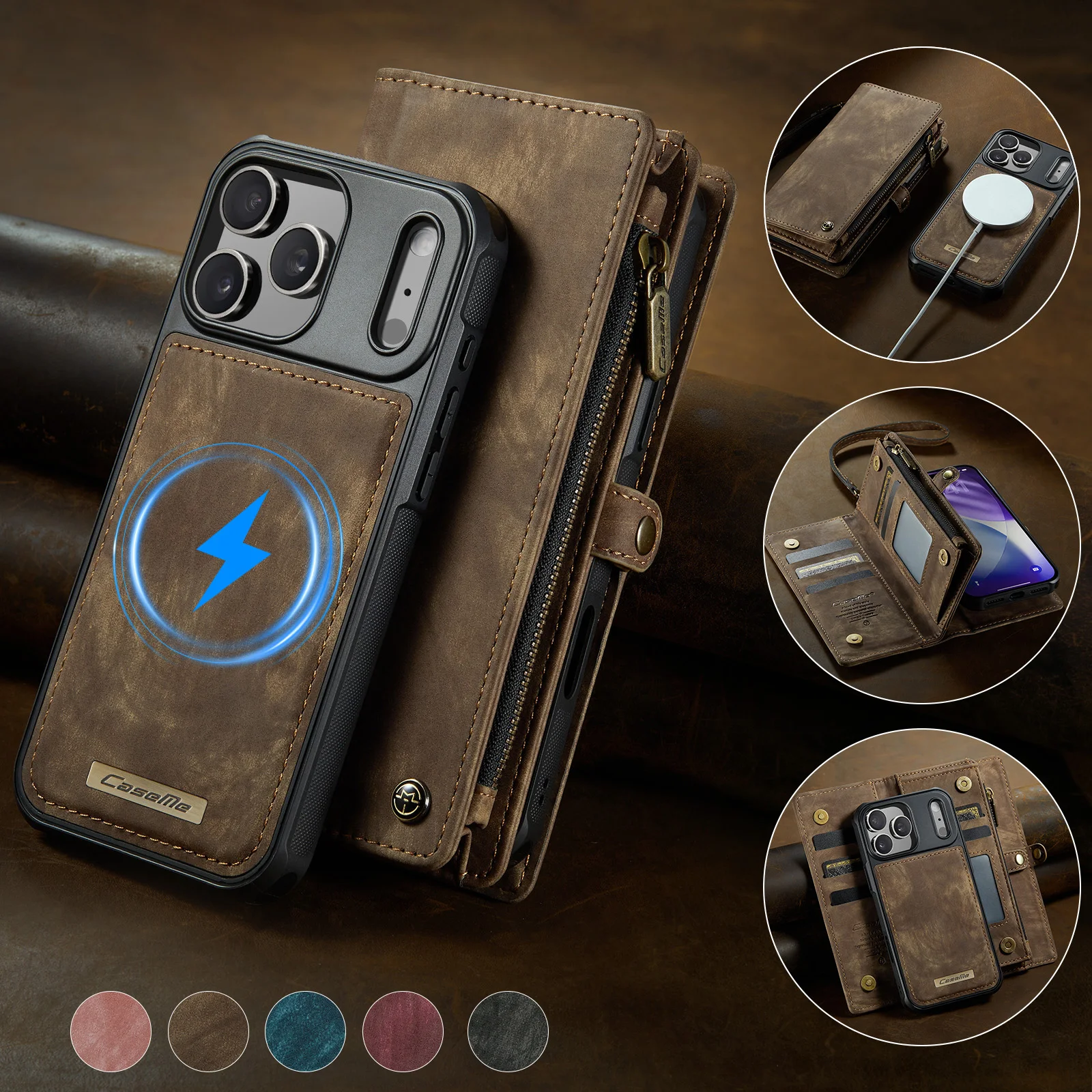 

Для iPhone 17 Pro Max Чехол Съемный флип-кожаный чехол-бумажник Magsafe Телефон-бампер для iPhone 17 Pro Max 17 Air 17 Pro Max Чехол