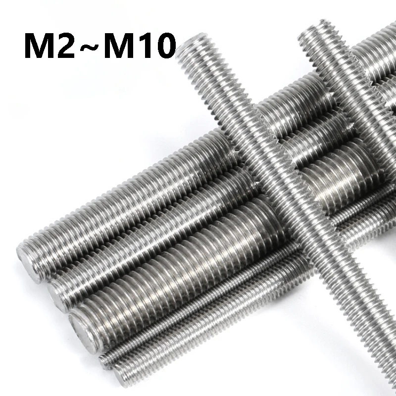 1~5Pcs 304 Stainless Steel Full Threaded Rod Bolts M2 M2.5 M3 M4 M5 M6 M8 M10 Metric Headless Bolts Thread Stud Rods Screws