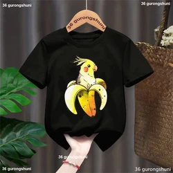 Banana Parrot Cockatiel Printed T Shirt Girls/Boys Funny Bird Kids Clothes Harajuku Kawaii Children'S Clothing Solid T-Shirt