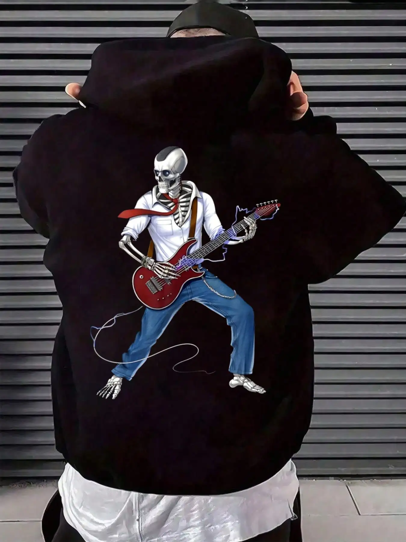 

Rock Skull Graphic Printing Black Hoodie,Long - Sleeved Casual Street Fashion Daily Outfits, Men's Pullover Sweatshirts