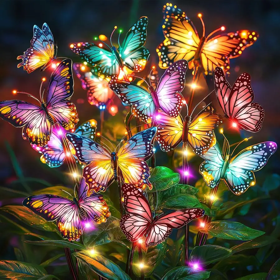 

Lights Outdoor Garden Decor Gardening Gifts for Women Mom 4 Pack 68 Butterfly Solar Lights with Colorful Bulbs Outside Waterproo