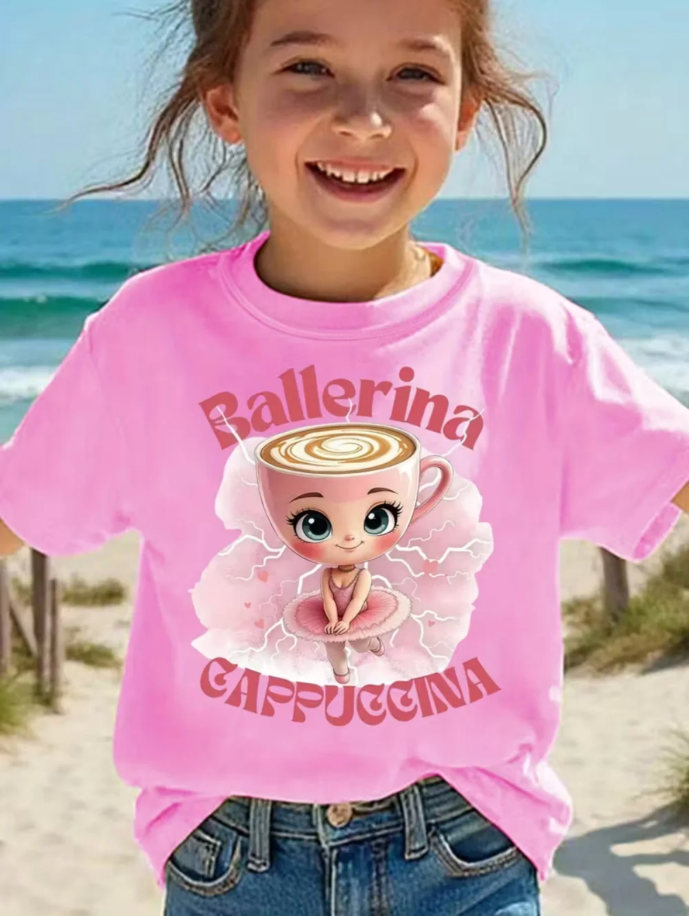 Italian Brainrot Animals Kids T-Shirt Ballerina Cappuccino Short Sleeve Tops for Kids Funny Meme Cute Tee Tops Summer Clothing