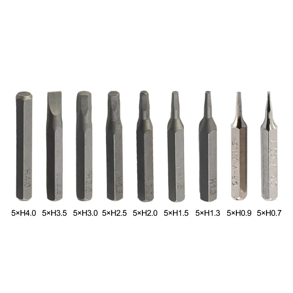 5pcs H4×28mm Small Hex Screwdriver Bits H0.7 H0.9 H1.5 H-2 H3 H4 4mm Hex Shank Power Tools Accessories