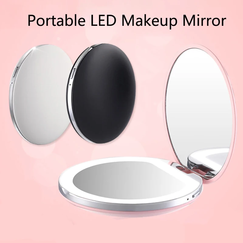 

Mini Portable LED Light Makeup Mirror 3X Magnifying HD Mirror with 3 Levels of Brightness USB Charging Travel Foldable Mirror