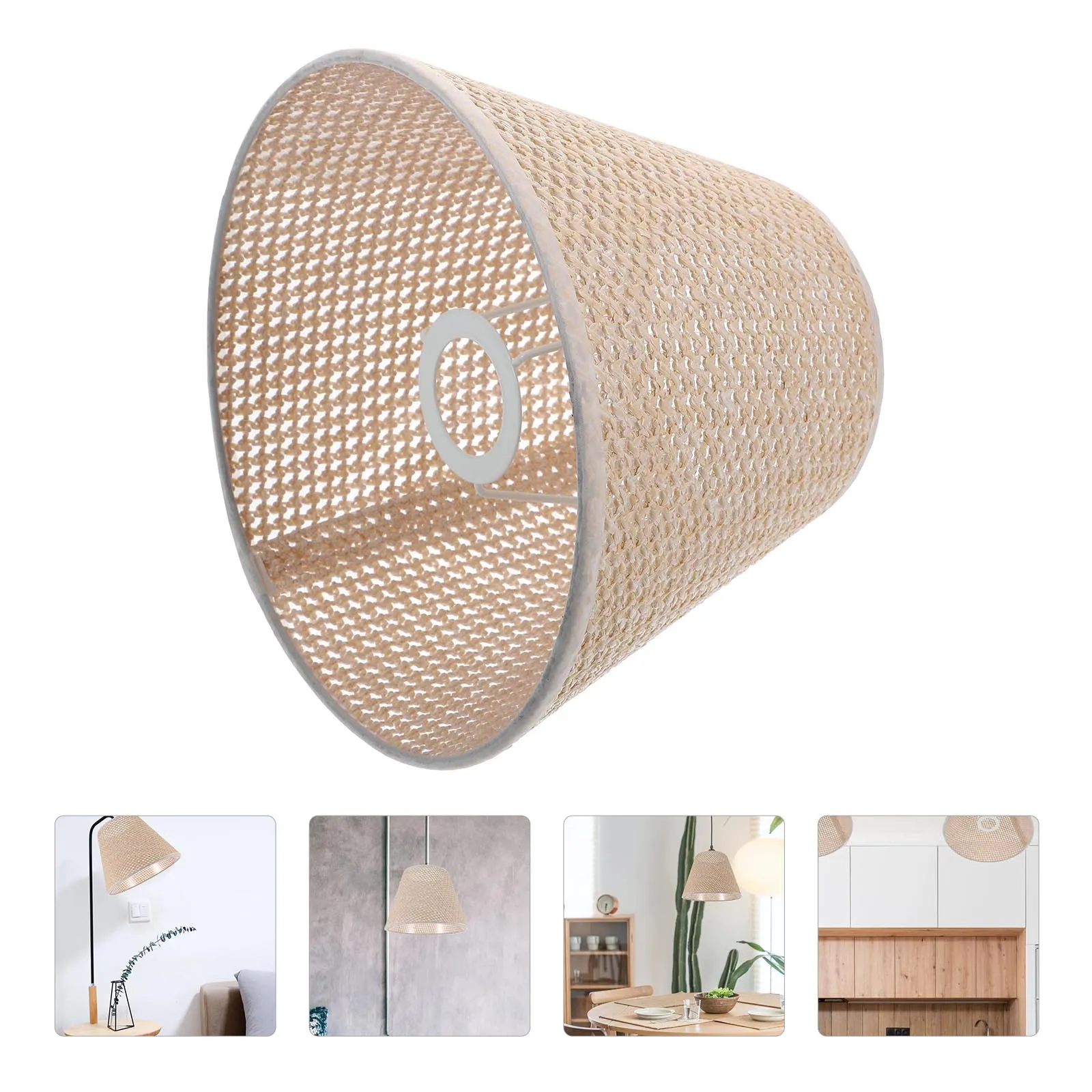 

1pc Imitation Rattan Woven Lampshade High-Grade Light Lampshade Easy Install Decorative Home Lighting Accessory Beige